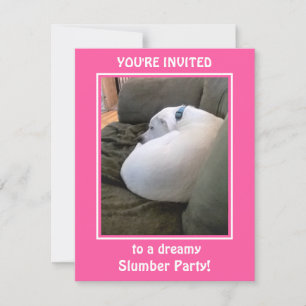 Cute White Puppy Dog Slumber Party Pink Invitation