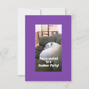 Cute White Puppy Dog Slumber Party Purple Invitation