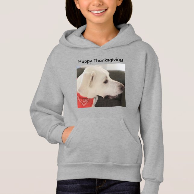 Cute White puppy Dog Thanksgiving Hoodie (Front)