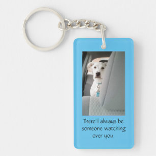 Cute White Puppy Dog Watching Over You Christmas Key Ring