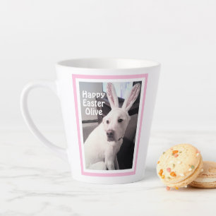 Cute White Puppy Dog With Easter Bunny Ears Latte Mug