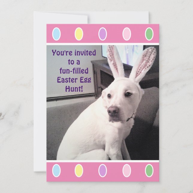 Cute White Puppy Dog With Easter Bunny Ears Party  Invitation (Front)
