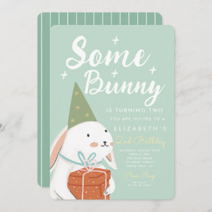 Cute White Rabbit Some Bunny is turning 2 Bday Invitation