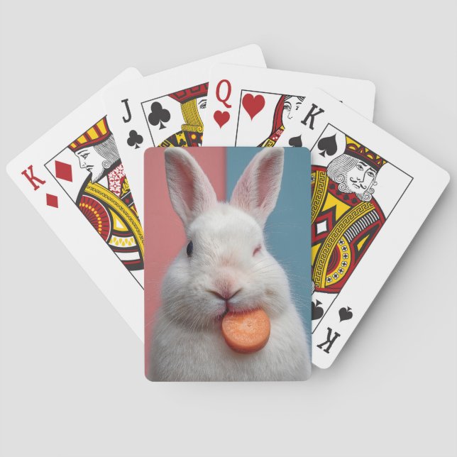 Cute White Rabbit with a Carrot Snack Playing Cards (Back)