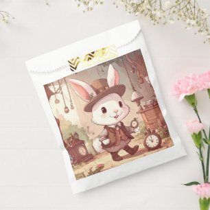 Cute White Rabbit Wonderland Whimsical Timekeeper Favour Bags