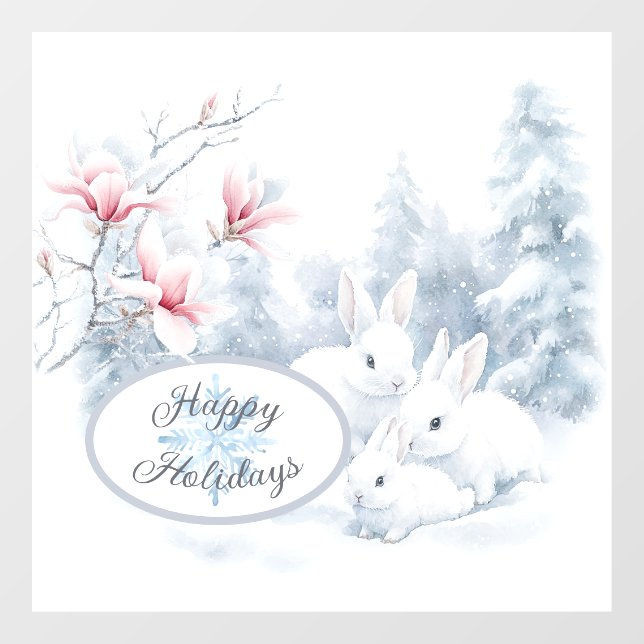Cute White Rabbits in Snow Winter Holiday (Sheet)