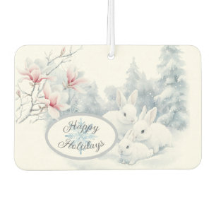 Cute White Rabbits in Snow Winter Holiday Car Air Freshener