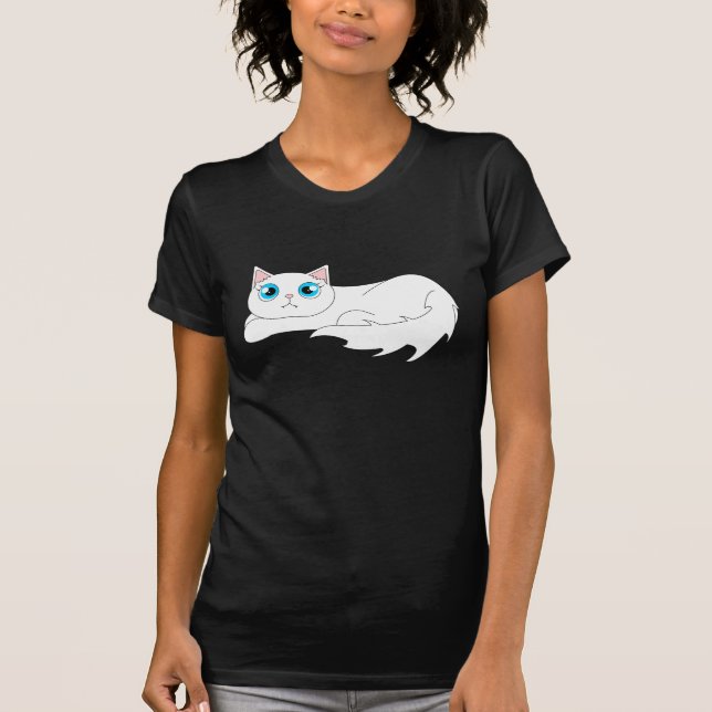 Cute White Ragdoll Cat Cartoon T-Shirt (Front)
