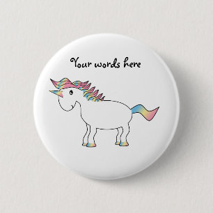 Cute white rainbow unicorn 6 cm round badge