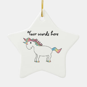 Cute white rainbow unicorn ceramic tree decoration