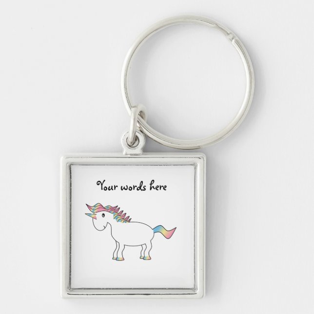 Cute white rainbow unicorn key ring (Front)