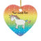 Cute white rainbow unicorn on rainbow hearts