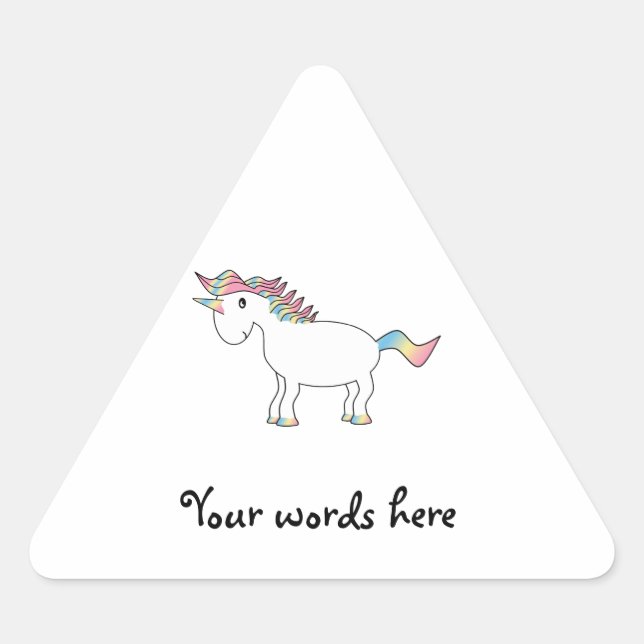 Cute white rainbow unicorn triangle sticker (Front)