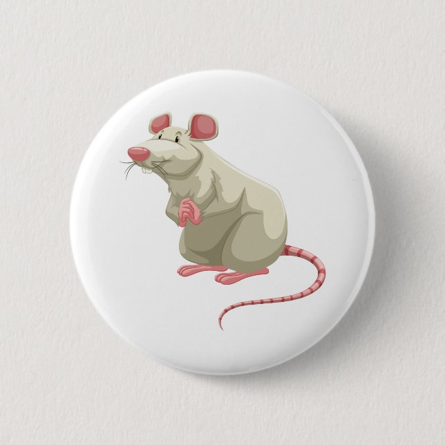Cute white rat 6 cm round badge (Front)