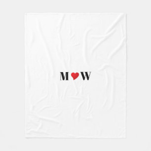 Cute white red heart custom couple initials chic fleece blanket
