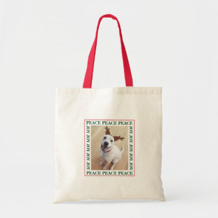 Cute White Reindeer Dog Peace Joy Photo Frame Tote Bag