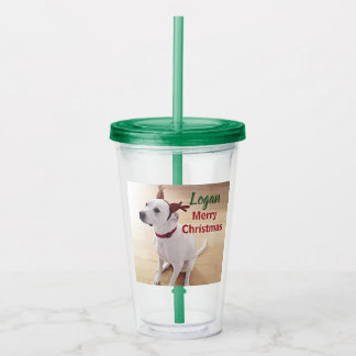 Cute White Reindeer Puppy Dog Photo Christmas  Acrylic Tumbler