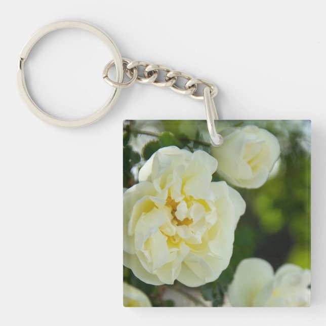 Cute white roses for positive   key ring (Front)