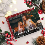 Cute White Script Winter Foliage Photo Christmas Invitation<br><div class="desc">Simple cute photo Christmas card,  featuring a white calligraphy font,  great for light pictures.</div>