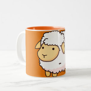 Cute White Sheep Illustration Two-Tone Coffee Mug