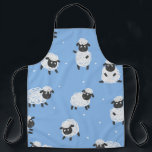 Cute white sheep: vintage lambs. apron<br><div class="desc">Seamless pattern with cute white sheep on blue. Vintage kids background with little lambs. Blue meadow of sheep, seamless charm; kids' vintage haven Enchant the young ones with this adorable sheep pattern on a blue background. pattern, sheep, cute, seamless, lamb, background, decor, baby, nature, kids, hand drawn, illustration, cartoon, white,...</div>