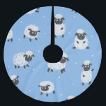 Cute white sheep: vintage lambs. brushed polyester tree skirt<br><div class="desc">Seamless pattern with cute white sheep on blue. Vintage kids background with little lambs. Blue meadow of sheep, seamless charm; kids' vintage haven Enchant the young ones with this adorable sheep pattern on a blue background. pattern, sheep, cute, seamless, lamb, background, decor, baby, nature, kids, hand drawn, illustration, cartoon, white,...</div>