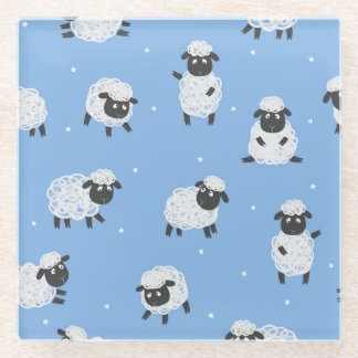 Cute white sheep: vintage lambs. glass coaster