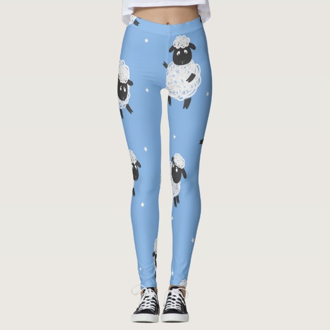 Cute white sheep: vintage lambs. leggings (Front)