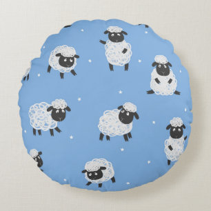 Cute white sheep: vintage lambs. round cushion