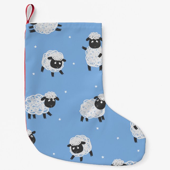 Cute white sheep: vintage lambs. small christmas stocking (Front)