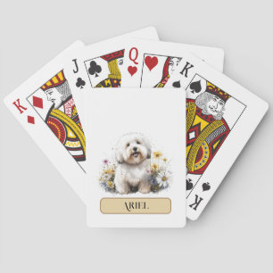 Cute White Shih Tzu Puppy with Daisie, Personalise Playing Cards