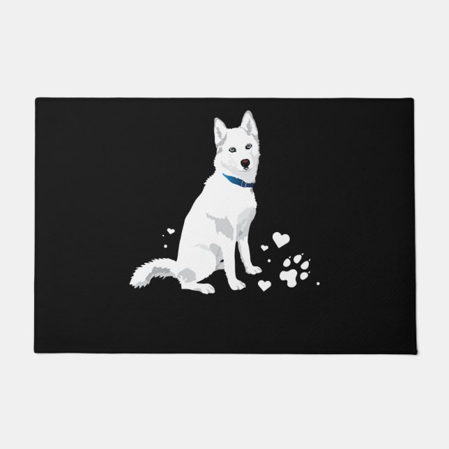 Cute White Siberian Husky - Sweet White Snow Dog Doormat (Front)