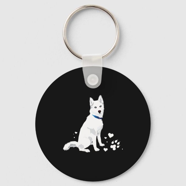 Cute White Siberian Husky Sweet White Snow Dog  Key Ring (Front)