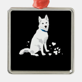 Cute White Siberian Husky - Sweet White Snow Dog Metal Tree Decoration