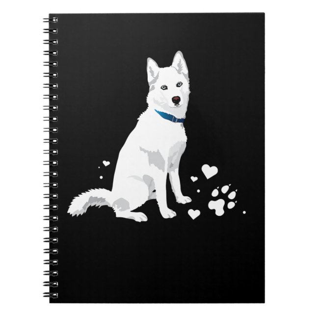Cute White Siberian Husky - Sweet White Snow Dog Notebook (Front)