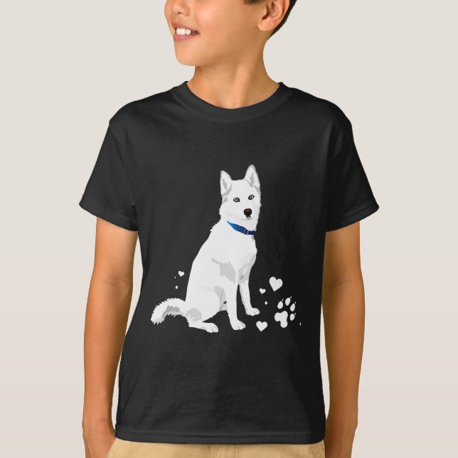 Cute White Siberian Husky Sweet White Snow Dog  T-Shirt (Front)