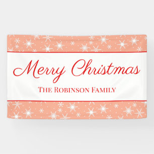 Cute White Snowflake Blush Pink Merry Christmas Banner