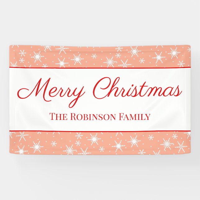 Cute White Snowflake Blush Pink Merry Christmas Banner (Horizontal)