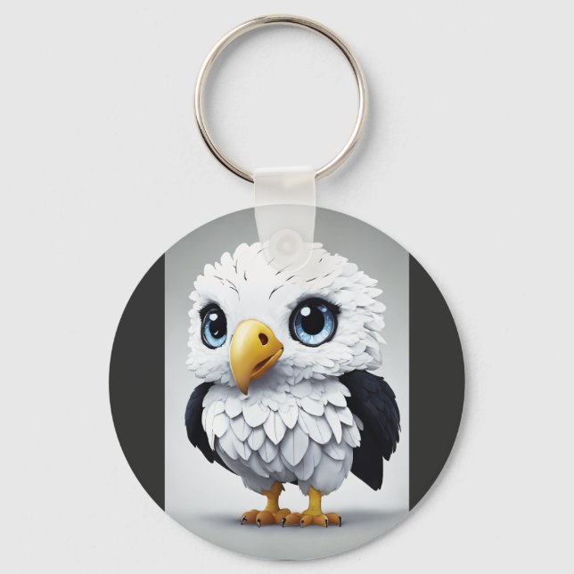Cute White Spotted Eagle Cartoon Key Ring (Front)
