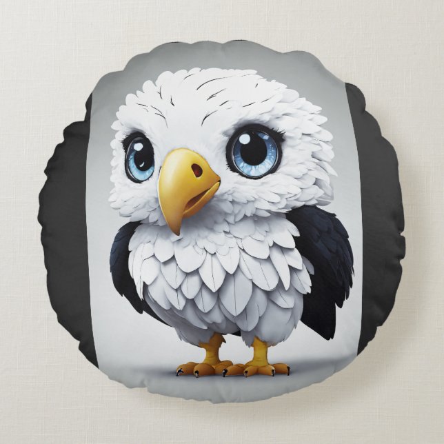Cute White Spotted Eagle Cartoon Round Cushion (Front)