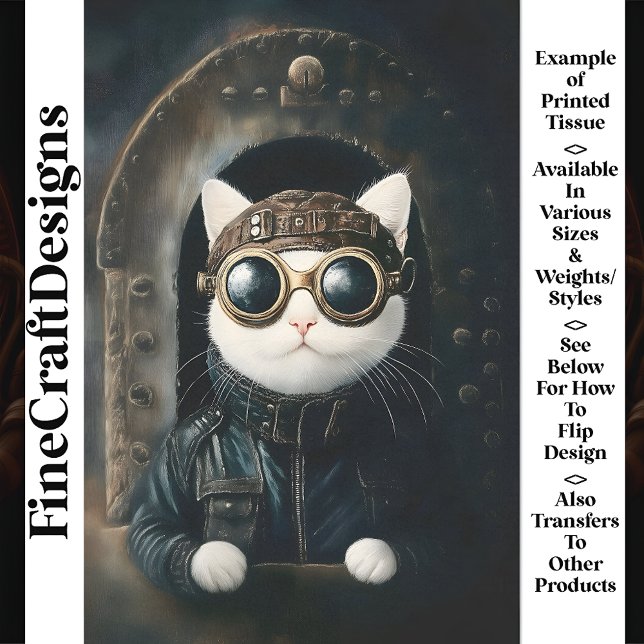 Cute White Steampunk Dieselpunk Cat AQ9 Decoupage Tissue Paper (Creator Uploaded)