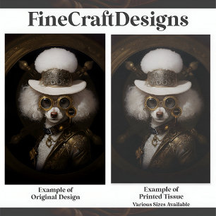 Cute White Steampunk Poodle Painting D2L Decoupage Tissue Paper