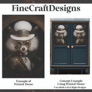 Cute White Steampunk Poodle Painting D2R Decoupage Tissue Paper