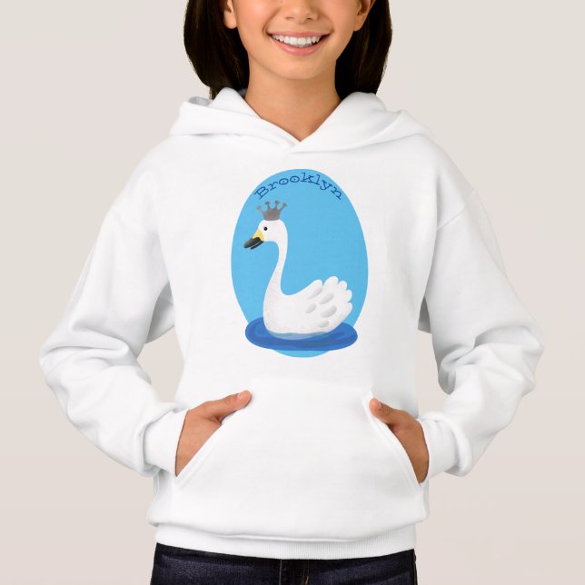 Cute white swan with crown cartoon (Front)