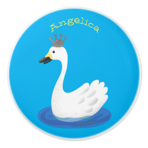 Cute white swan with crown cartoon ceramic knob