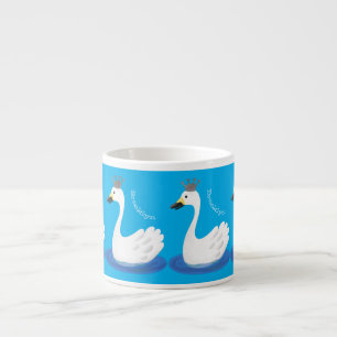 Cute white swan with crown cartoon espresso cup