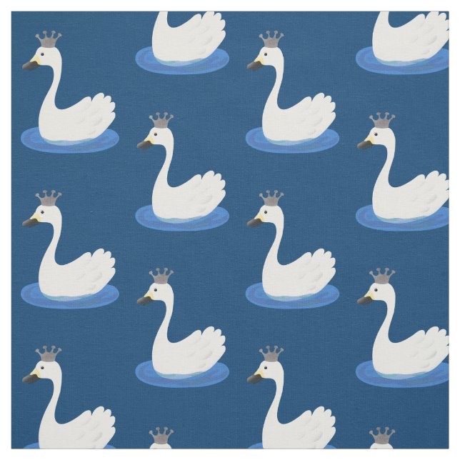 Cute white swan with crown cartoon fabric (Swatch)