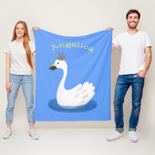 Cute white swan with crown cartoon fleece blanket