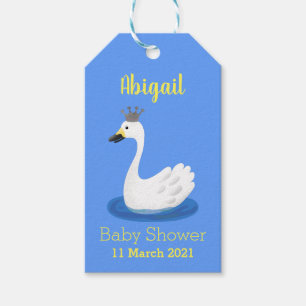 Cute white swan with crown cartoon gift tags