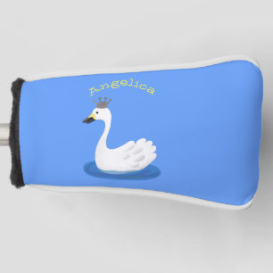 Cute white swan with crown cartoon golf head cover